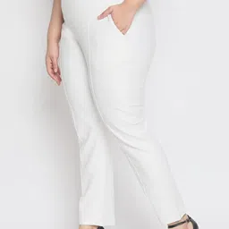 Amydus Women Plus Size White Regular Fit Solid Regular Trousers image 2