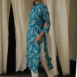 Anouk Floral Printed Mandarin Collar Straight Kurta image 4