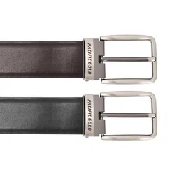 Pacific Gold Men Black & Coffee Brown Solid Reversible Formal Belt image 2