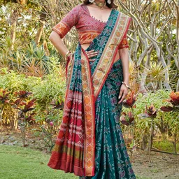 Satrani Woven Design Zari Pure Silk Patola Saree image 4