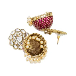 Sukkhi Pink Gold-Plated Meenakari Dome Shaped Jhumkas image 3
