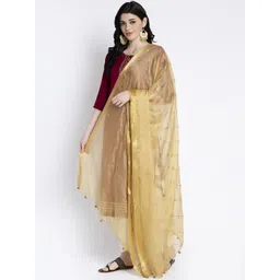Clora Creation Women Beige & Gold-Coloured Striped Kota Dupatta image 3