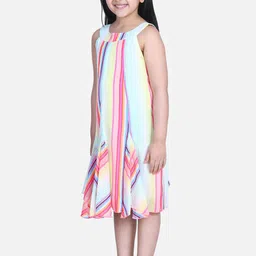 StyleStone Girls Multi Coloured Floral Striped Chiffon A-Line Midi Dress image 2