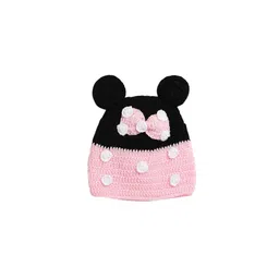 CHUTPUT Unisex Kids Pink & Black Self Design Hand knitted Beanie image 2
