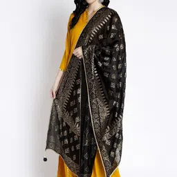 Clora Creation Women Black & Gold-Coloured Printed Dupatta image 4