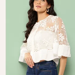 Killer Floral Embroidered Sheer Net Crop Top image 5