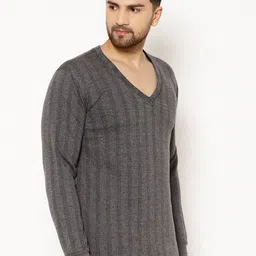 mack jonney VIMAL JONNEY Men Grey Striped Thermal T-shirt image 4