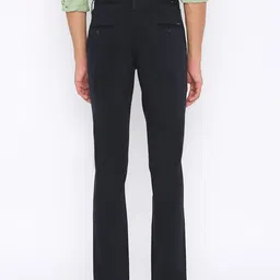 Basics Men Navy Blue Tapered Fit Solid Regular Trousers image 2