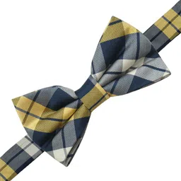 The Tie Hub Navy Blue & Yellow Checked Pre-Tied Bow Tie image 3
