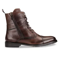 Teakwood Leathers Men Brown Solid Antibacterial Leather High-Top Flat Boots image 3