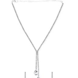 Yellow Chimes Silver-Plated & White CZ-Studded Teardrop-Shaped Jewellery Set image 5