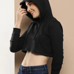 HERE&NOW Solid Hooded Crop Sweatshirt image 3