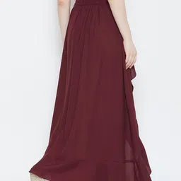 La Zoire Women Maroon Solid Layered Straight Palazzos image 4