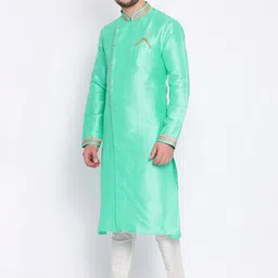 here&now x sanwara Sanwara Men Green Solid Straight Kurta image 4