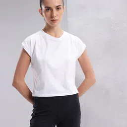 HRX by Hrithik Roshan Solid Extended Sleeves Crop T-shirt image 3