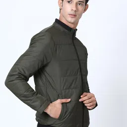 t-base Men Olive Green Solid Lightweight Padded Jacket image 5