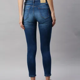 Flying Machine Women Blue Veronica Skinny Fit Mid-Rise Low Distress Stretchable Crop Jeans image 3