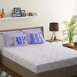 SWAYAM White & Purple Typography 210 TC Cotton 1 King Bedsheet with 2 Pillow Covers image 2