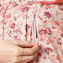 AV2 Peach-Coloured & Green Printed Maternity Nightdress image 4