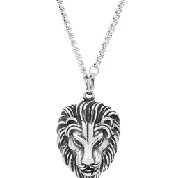 Yellow Chimes Silver-Toned Rhodium-Plated Lion Head-Shaped Pendant With Chain image 5