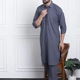 SOJANYA Shirt Collar Curved Hem Pathani Kurta with Salwar image 4