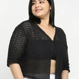 Style Quotient Plus Size Women Self Design Lace Open Front Smart Casual Shrug image 3