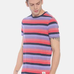 Steenbok Men Purple  Pink Striped Round Neck Pure Cotton T-shirt image 5