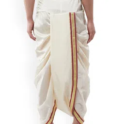 SOJANYA Men Off-White Solid Stitched Dhoti image 5