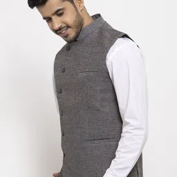 KLOTTHE Men Grey Woven Design Pure Cotton Nehru Jacket image 4