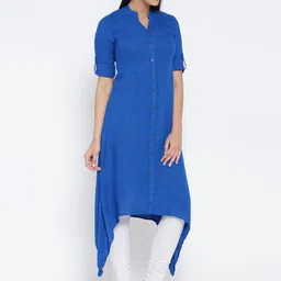 Vishudh Women Blue Solid Straight Kurta image 2