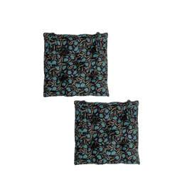 Rajasthan Decor Set Of 2 Black & Turquoise Blue Floral Printed Cotton Chair Pads image 5