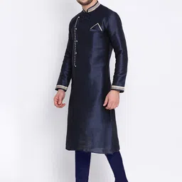 here&now x sanwara Sanwara Men Navy Blue Solid Straight Kurta image 4