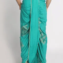 Nakshi Men Turquoise Blue & Gold-Coloured Hand Block Printed Stitched Dhoti image 2
