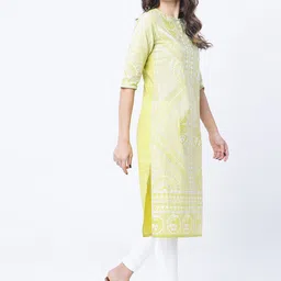 Vishudh Women Lime Green Ethnic Motifs Printed Keyhole Neck Kurta image 5