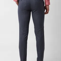 Peter England Men Navy Blue Slim Fit Self Checked Formal Trousers image 3