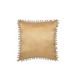 HOSTA HOMES Gold-Toned Set of 5 Solid Square Velvet Cushion Covers With Pom Pom image 4