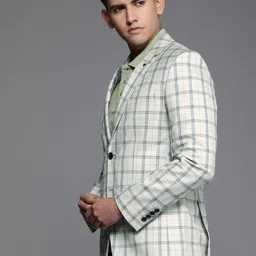 Louis Philippe Men Checked Single-Breasted Slim-Fit Blazer image 3