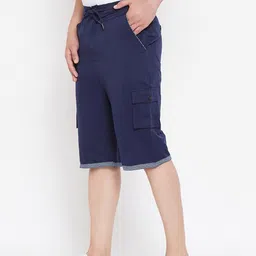 Hypernation Men Blue Solid Regular Fit Cargo Shorts image 2