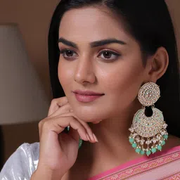 Shoshaa Gold-Plated & Sea Green Crescent Shaped Chandbalis-image-15