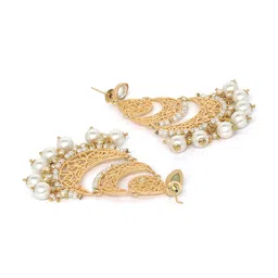 PANASH White & Gold-Plated Pearl Crescent Shaped Chandbalis image 2