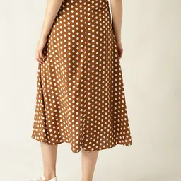 MANGO Women Brown & White Polka Dot Print Wrap Skirt image 5