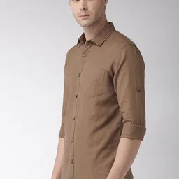 HIGHLANDER Men Brown Slim Fit Solid Casual Shirt image 4