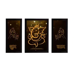 eCraftIndia Set of 3 Black & Gold-Toned Lord Ganesha Satin Matt Texture UV Art Paintings image 4