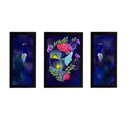 eCraftIndia Set of 3 Blue Lord Krishna Satin Matt Texture UV Art Paintings image 4