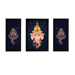 eCraftIndia Set of 3 Navy Blue & Yellow UV Print Wall Arts image 3