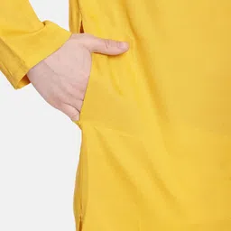 Freehand by The Indian Garage Co Men Yellow Solid Asymmetric Straight Kurta image 5