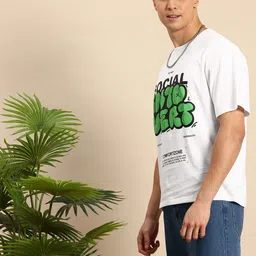 Mast & Harbour Typography Printed Drop-Shoulder Sleeves Oversized Pure Cotton T-shirt image 4
