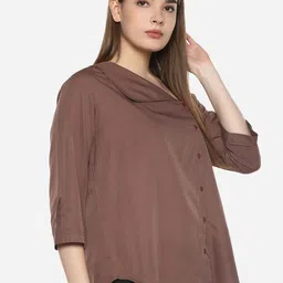 Qurvii Plus Size Women Brown Regular Fit Solid Casual Shirt image 2