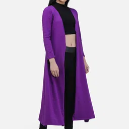 SCORPIUS Women Purple Solid Open-Front Longline Shrug image 2