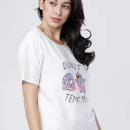 Basics By Tokyo Talkies  White Printed Lounge Top image 3